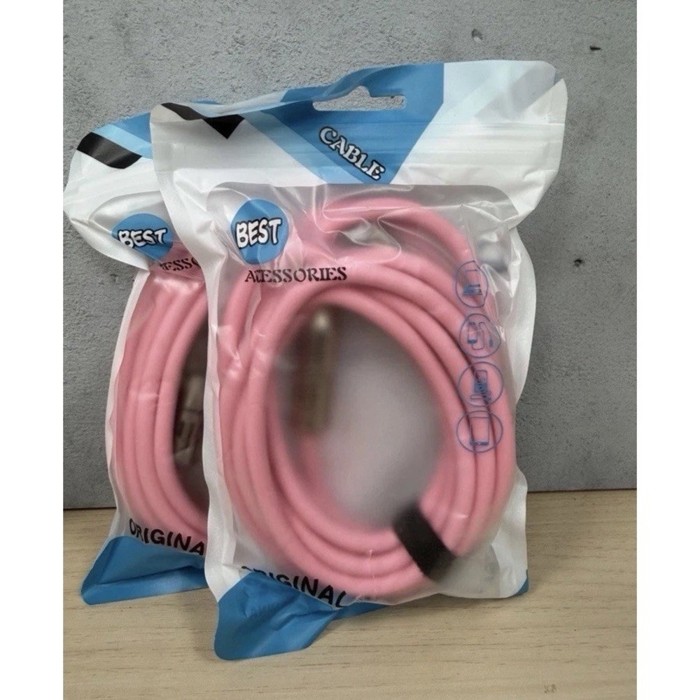 2 Pk 4 in 1 USB RBG Charging Cable USB-A/Type-C/Lighting Fast Data Sync 80" Pink